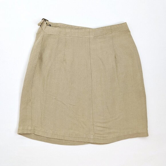 VTG 00s Y2K Gap Tan Beige Linen Blend High Waisted A-Line Mini Wrap Skirt Size 2 - Picture 2 of 5